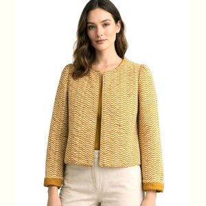 Anna Cate Textured Wave Quilted Jacket in Mustard/White Small Medium